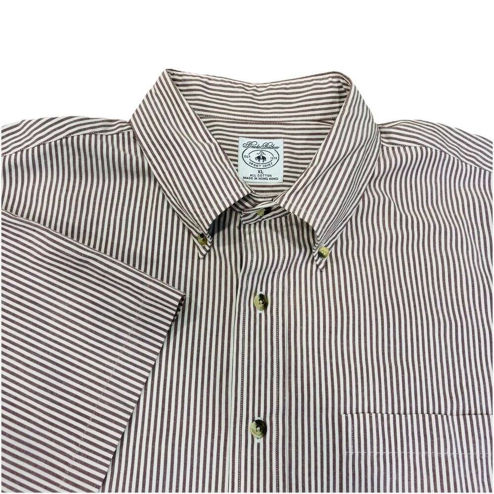 Brooks Brothers Shirt Striped All Cotton Short Sleeve Oxford Collar Button Down